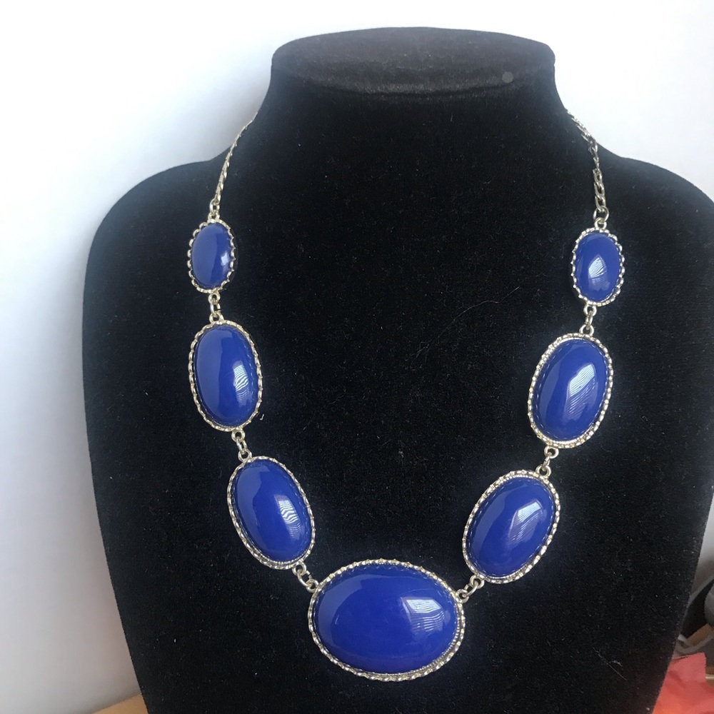 J Crew Faux Lapis Oval Pendant Statement Necklace - Picture 1 of 4